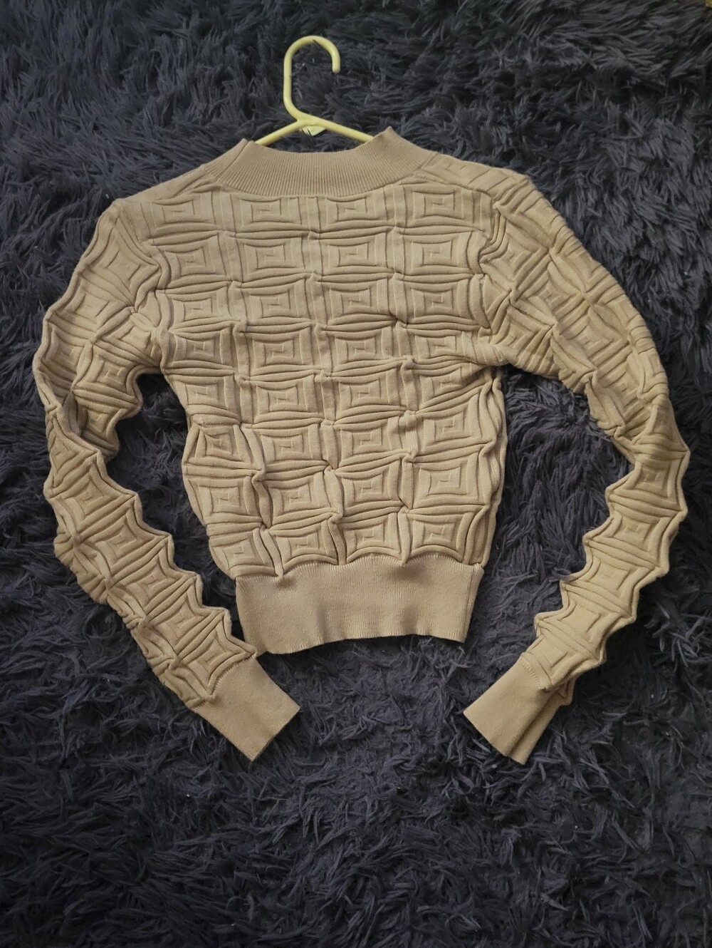 Textured Knit Crewneck Sweater in Beige